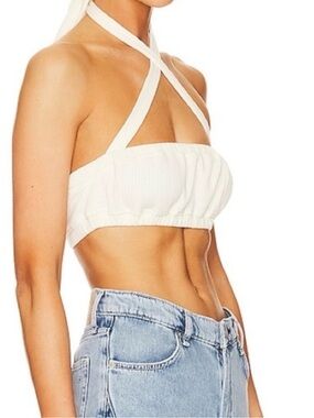 WeWoreWhat Ivory Ribbed Cross-Halter Bandeau Top NWT